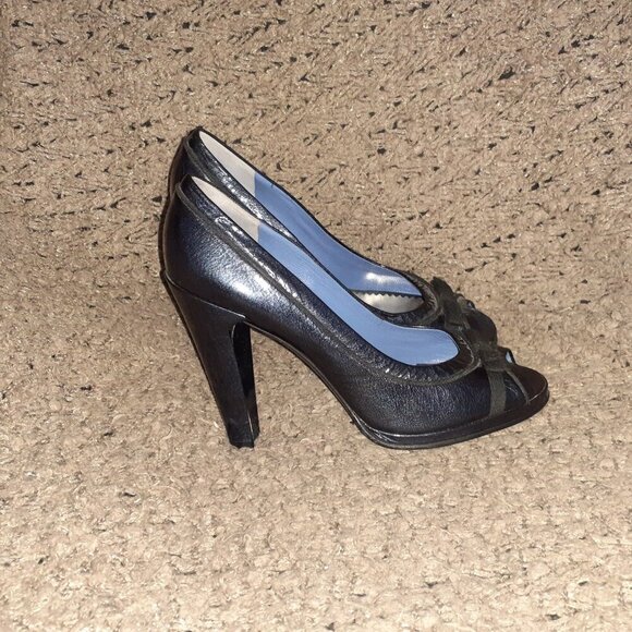 MARC BY MARC JACOBS-Metallic Blue Patent Leather Peep Toe Pumps/Bow-Sz 39-NM - Picture 5 of 8
